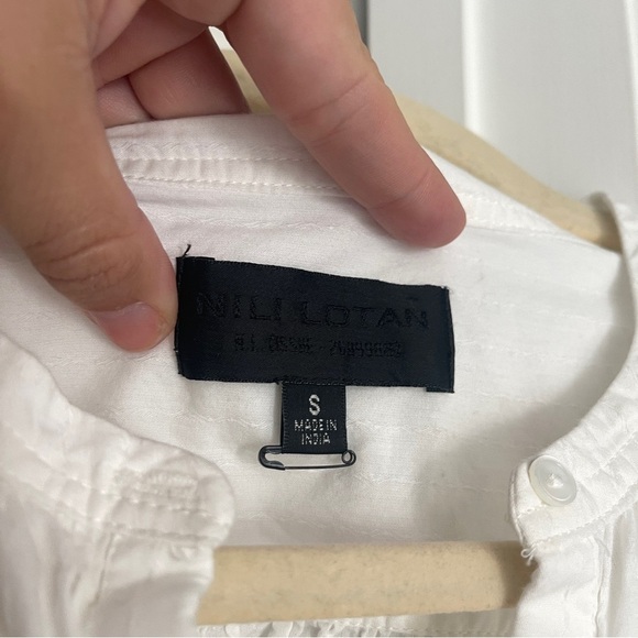 NWOT Nili Lotan Neville Cotton Long-Sleeve Blouse white top button front - Picture 4 of 7
